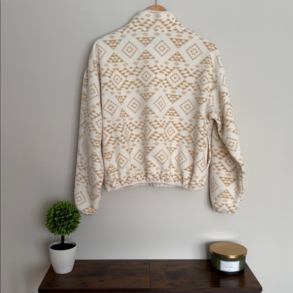 Ardene Cream and Tan Patterned Half-Zip Fleece Pullover - Medium - Picture 2 of 5